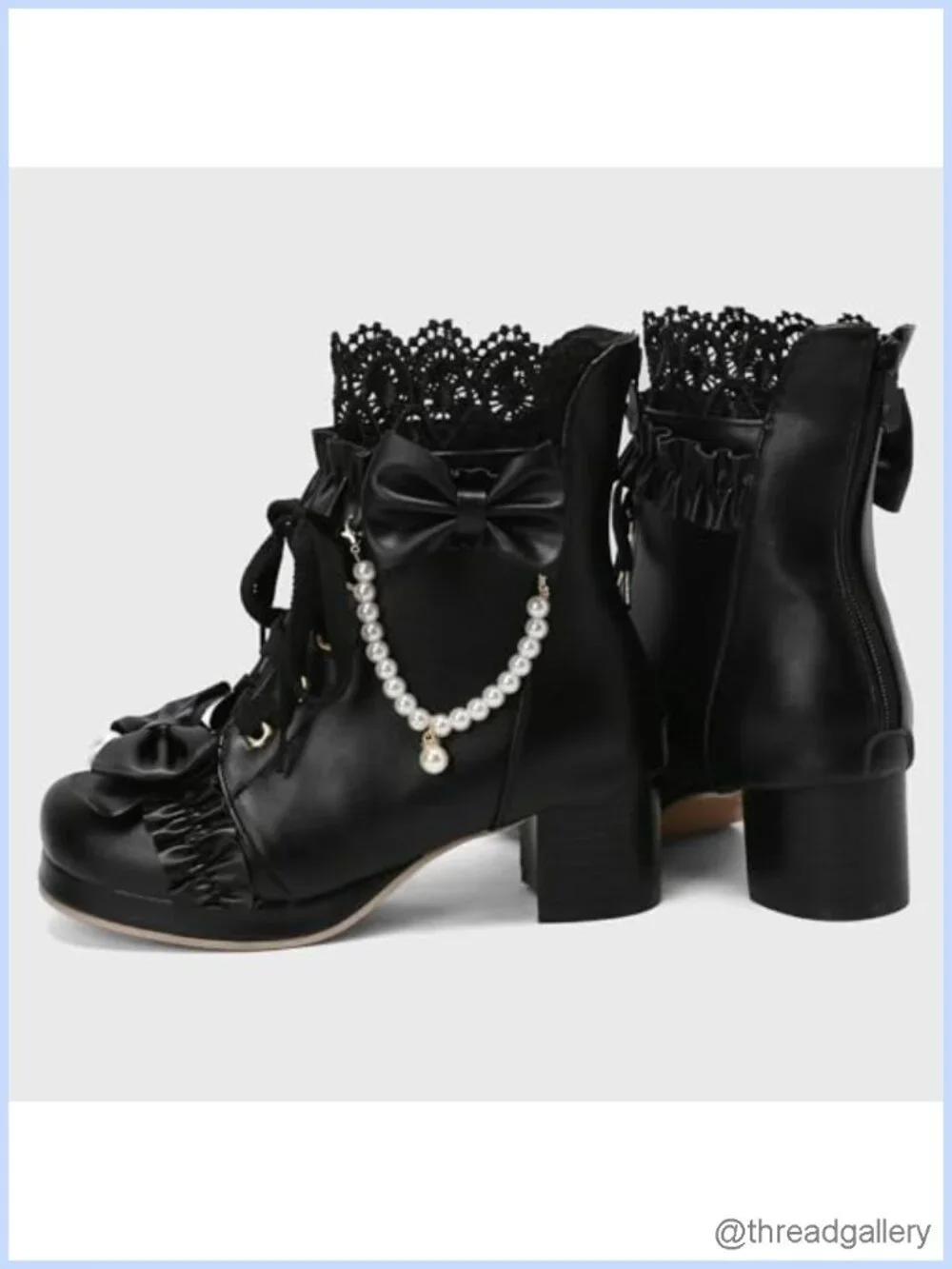 Chunky Mid Heel Lace Up Ankle Boots with Bow Platform Booties